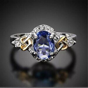 New Womens Amethyst Crystal Silver & Gold  Plated Ring